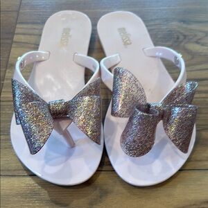 Melissa Kids Sparkle Bow Flip Flops - Pink and Silver